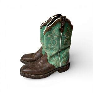 Justin Raya Boots Women's 9B Brown Teal Cowhide Leather L2094 Distressed 12”